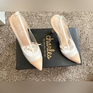 Charles By Charles David Nude and Clear Pointed Toe Slingback Heels